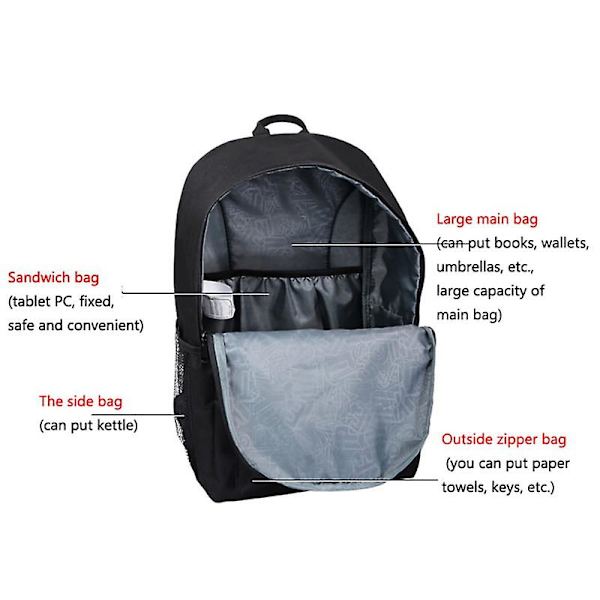 Anime Lysende Rygsæk Daypack Under 15,6 tommer med USB-opladningsport og lås Skole Taske, Tilbage til skolen tilbud, Tilbage til skolen tilbehør (sort)