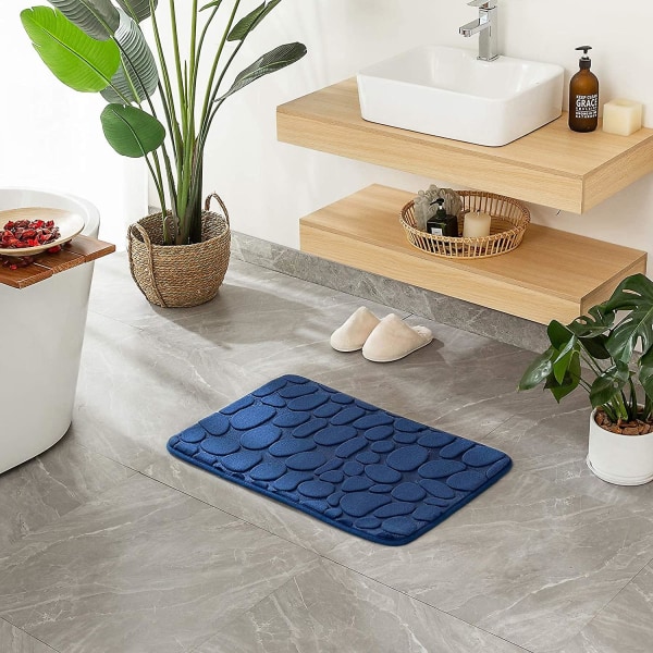 1 stk inngangsdørmatte badematte minneskum hydrofil kiledesign superfin fiber sklisikker myk for baderom badekar kjøkken 50x80cm mørk blå