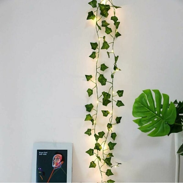 Ivy ljusslinga - 2m 20 Ivy LED ljusslinga blad ljusslinga konstgjorda gröna blad fest bröllop trädgård dekoration sovrum inomhus