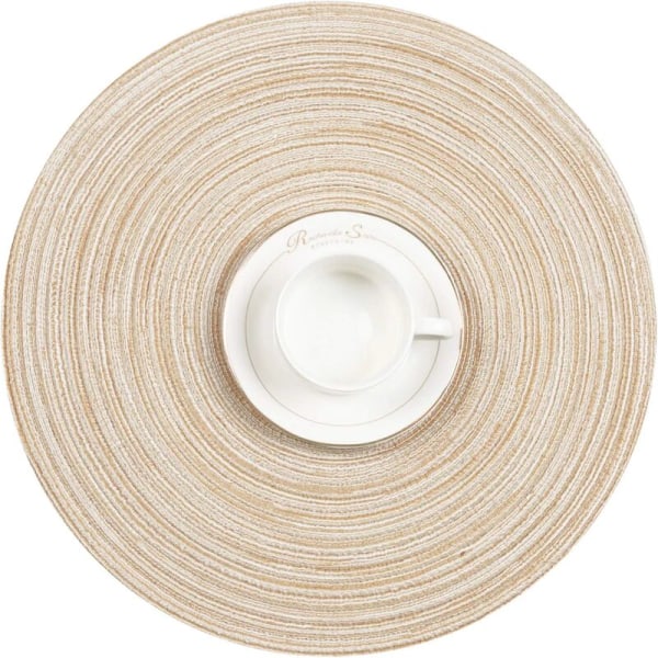 6 st tvättbara runda placemats i bomull, värmebeständiga, halkfria, julrunda beige placemats, bröllopsfestdekoration 15\" x 15\".