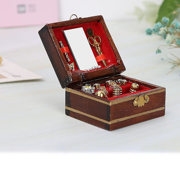 Miniature træ smykkeskrin model ornamenter til 1/12 dukkehus tilbehør