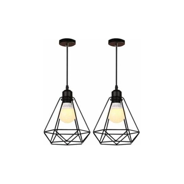 Cham Set med 2 industriella taklampa E27 taklampskärm svart Vintage industriell taklampa metall takljuskrona - svart