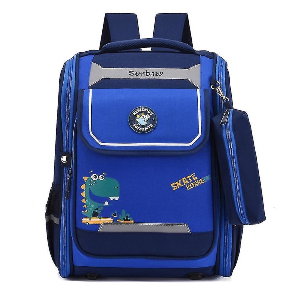 Grundskoleelevers skolväskor för att minska bördan av barns ryggsäckar Elevernas väskor med helt öppet utrymme H（blå）