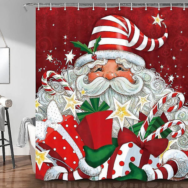 Jultomten God Jul Duschdraperiuppsättningar Festlig Söta Serietecknade Jultomten med Många Gåvor Badrum