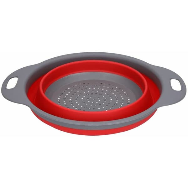 Hopfällbart durkslag, runt durkslag med 24 cm diameter, röd/grå