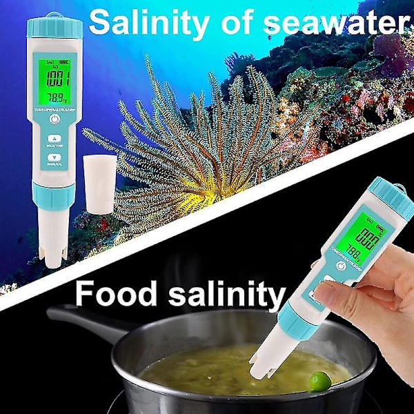 ORAPXI Pool Salinity Tester 5 in 1 Digital Saltwater pH ja suolapitoisuuden mittari Pool pH ja suolapitoisuuden testilahja perheelle / ystävälle ssxj