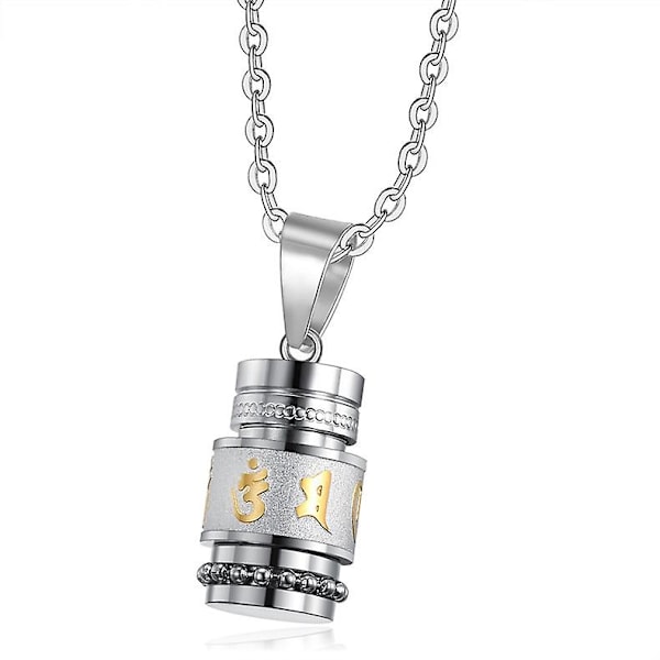 Buddhist Prayer Pendant Urn Open Vial Jewelry Souvenir Capsule Chain Necklace (steel Color)