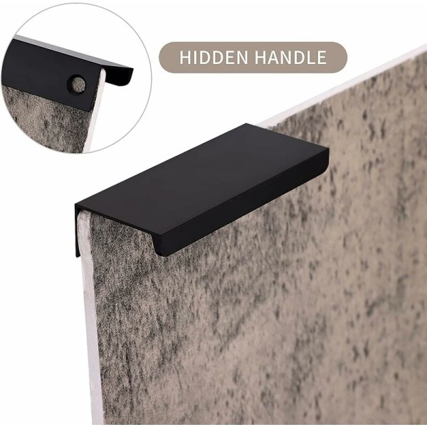 8 Fördjupad Kökshandtag Osynliga Metallhandtag Lådhandtag Modern Möbelbeslag Aluminiumlegering Svart (Längd 100mm)