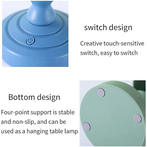Macaron-farget liten bordlampe, studentsovesal, skrivebords-LED-nattlys, USB-oppladbar soveromsdekorasjon