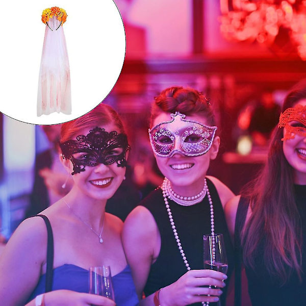 Svart slør krone gotisk hodeplagg Halloween krone dag for de dødes pannebånd