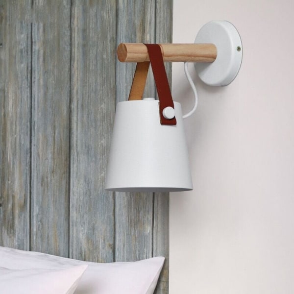 Nordisk stil bälte vägglampa E27 Enkel modern massivt trä vägglampa kreativ personlighet sovrum gång säng vägglampa 22 13cm vit 1 st.