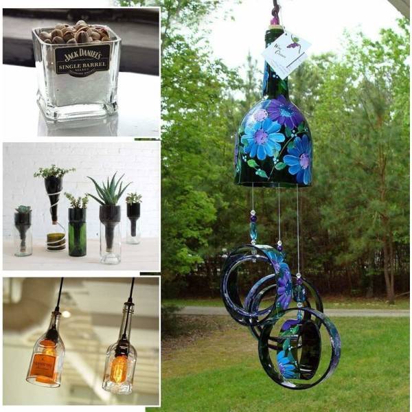 Fyrkantig flaska glasskärare kit, glasskärare för olika storlekar och former, rund, fyrkantig, oval och flaskhals (svart)