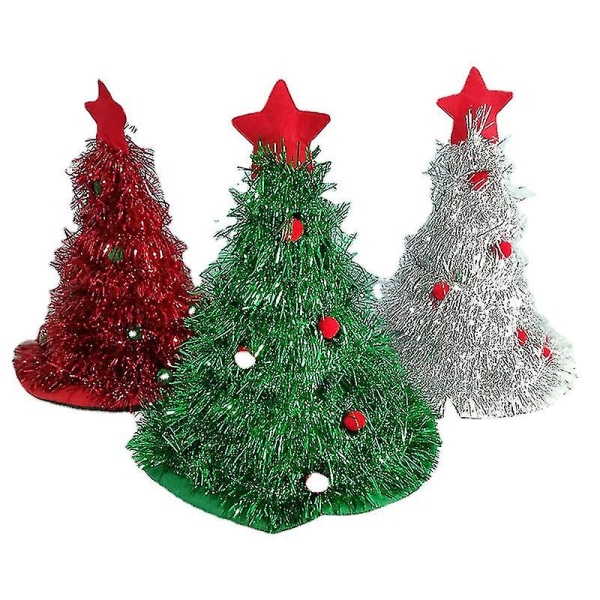 Christmas Tree Hat Juldekoration Tillbehör Non-woven Regn Silk Jul Hatt Festtillbehör Klä upp Jul Hatt（Silver utan ljus）