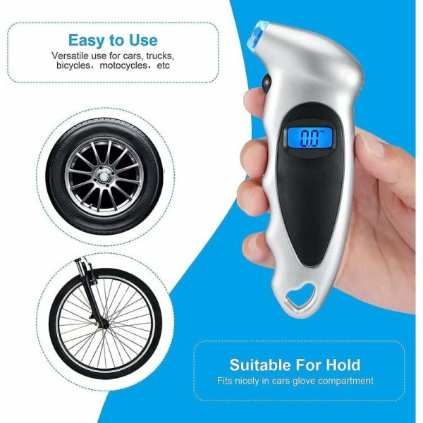 Digitalt däcktrycksmätare 150 PSI Bärbar bakgrundsbelyst stor display Hög noggrannhet Däcktrycksmätare för bilar lastbilar cyklar Blå Svart