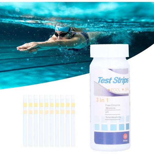 50 st 3-i-1 Spa Pool Vatten Test Strips Fri Klor/Brom PH Alkalinitet Testpapper
