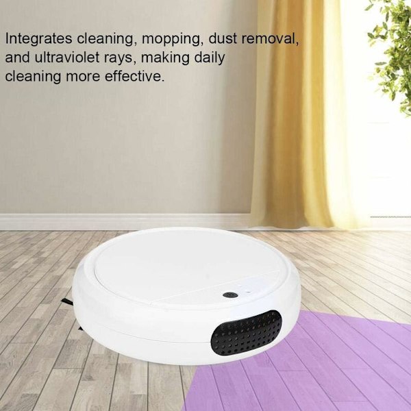 Robotdammsugare Mopp Smart Multifunktionell UV-ljus Sopa Robot Lågt Ljud Tyst Dammsugare för Husdjurshår Matta Hård Golv Damm (Vit)