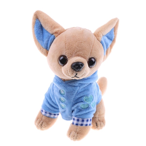 Uppstoppad hund för docka Plysch djurleksaker Tecknad plysch Chihuahua leksak julklapp (blå)