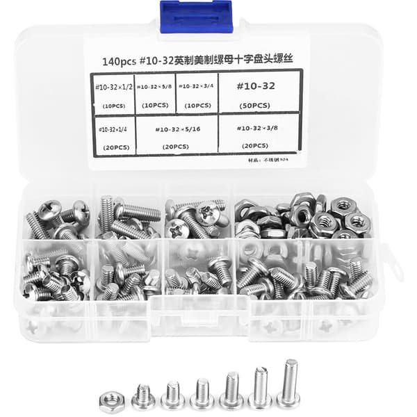 140 st 10-32 304 rostfritt stål PH Pan Head skruvsats sortiment set