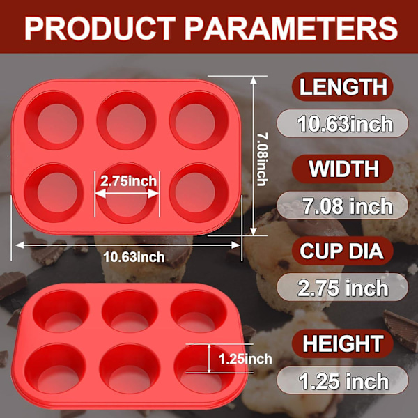 Silikon muffinsform 6 kopper. Europeisk LFGB silikon cupcake bakeform - sett med 2.