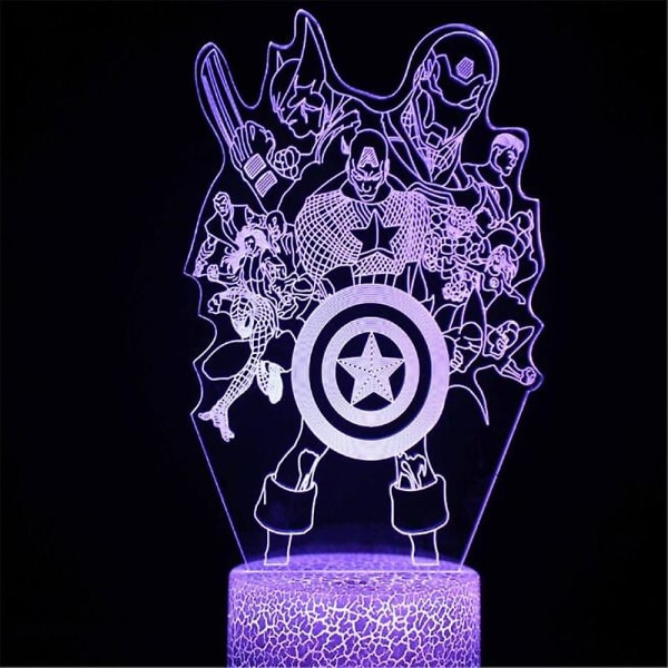 Marvel Avengers Akryl 3d-lampa Super Hero Illusion Nattljus Iron Man Spider Man Captain America Team Led Bordslampa Kid Gift2