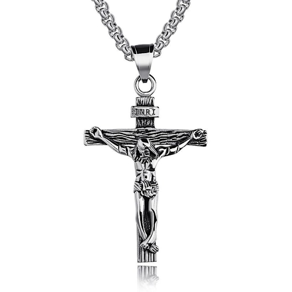 Herre Halskjede Jesus Kors Anheng Rustfritt Stål Jesus Anheng Halskjede（70cm）
