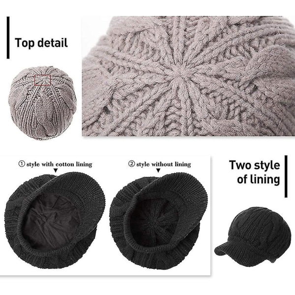 Dame 100 % uld strik Visir Beanie Newsboy Cap Cold Weather Warm Winter Hat
