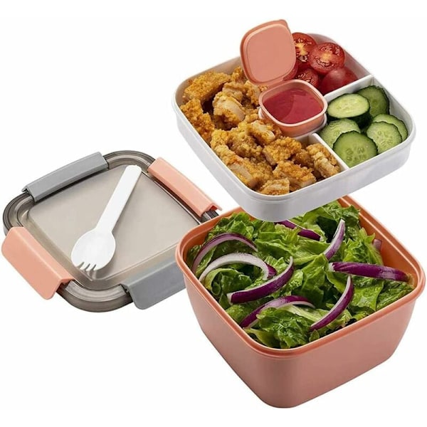 Lunchlåda med tunna fack för vuxna/barn Hållbar Bento Box Lunchlåda Sallad Mikrovågsugnslåda Skola/Arbete/Picknickresa (Rosa)