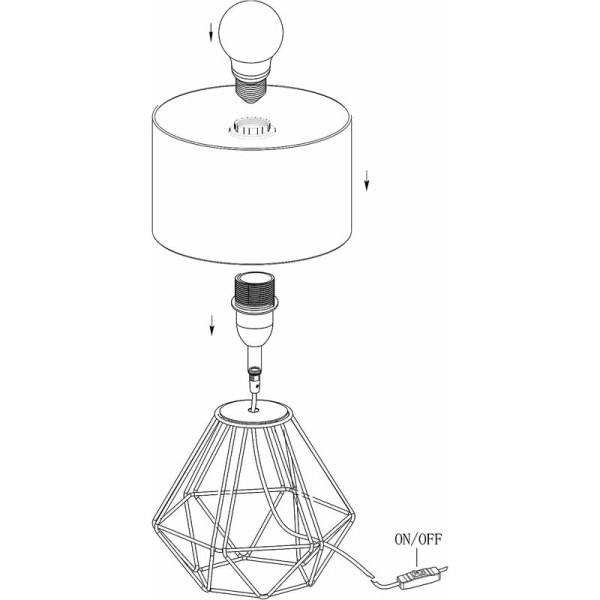 Bordslampa, 1 vintage bordslampa, sänglampa av stål och tyg, färg: mässing, svart, sockel: E14, inklusive strömbrytare (utan glödlampa)