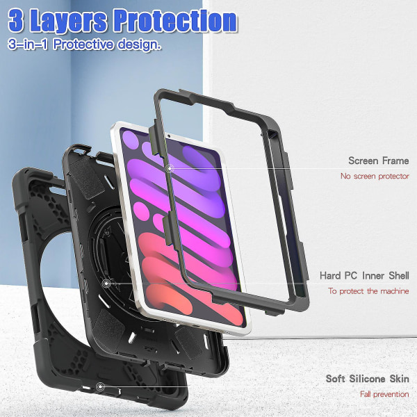 Hand Strap Case för Ipad Mini 6, 8,3 tum, Fallskydd, Barnvänligt, Justerbart Stativfodral