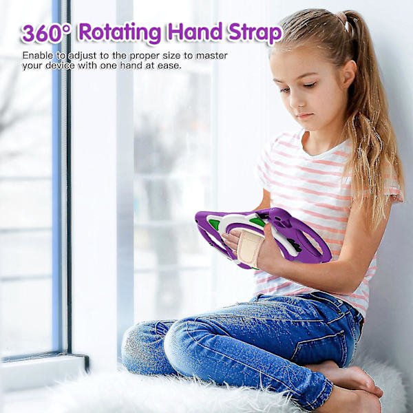 Kat Design Etui til iPad Mini 1/2/3/4/5 Med Håndrem, Justerbart Stativ, To Håndtag, Faldbeskyttelse（Lilla）