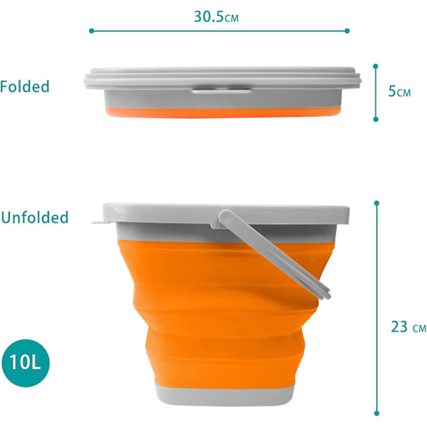 10L hopfällbar hink, bärbar silikonhink för inomhusrengöring, camping, fiske, resor, biltvätt (orange fyrkant)