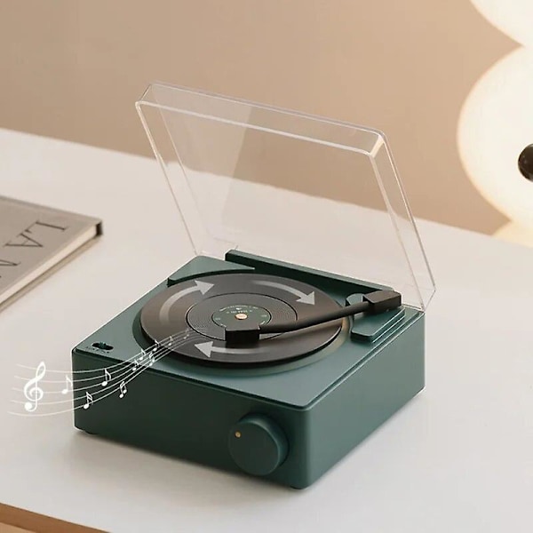 Retro vinyl trådlös Bluetooth-högtalare väckarklocka liten skivspelare bärbar högkvalitativt ljud hemma smart stereo（svart)