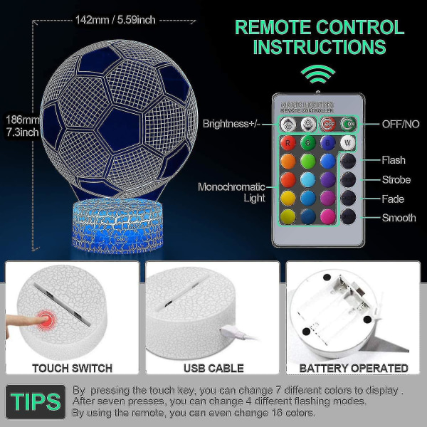 Fodboldgaver til drenge Fodbold 3d illusionslampe Fodbold 3d natlys Gave til drenge piger