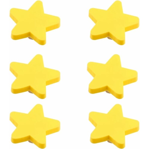 Set med 6 tecknade mjuka gummiknoppar för barn flickor pojkar skåphandtag lådknoppar för barnrum (gul stjärna)