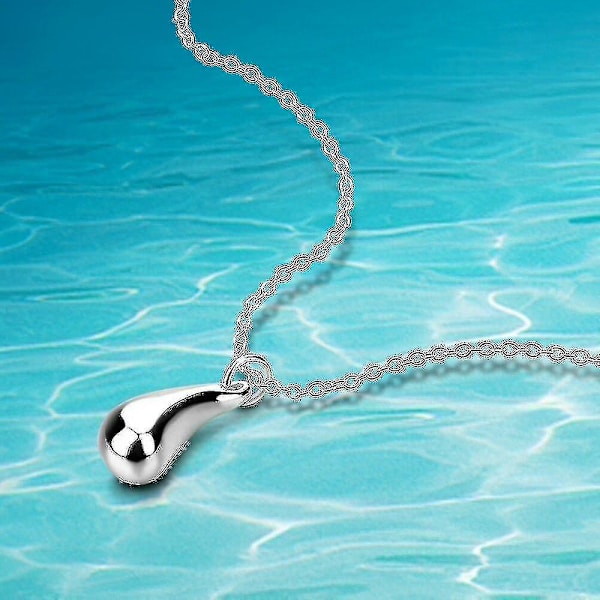 Halsband med hänge i form av en vattendroppe i sterlingsilver, enkelt feminint nyckelben, modeaccessoar, present|halsband