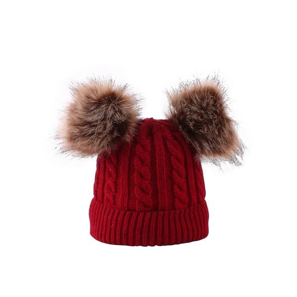 Sort Dobbelt Pompom Baby Hat Til Baby Efterår Vinter Varm Hæklet Hue Cap
