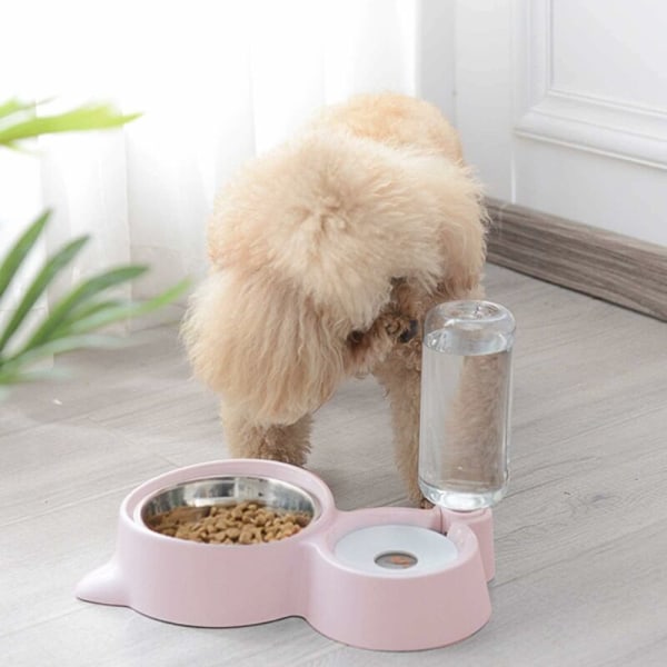 Katt- och hundskål med dricksflaska 2 i 1 hund- och kattskål med automatisk vattendispenser rosa