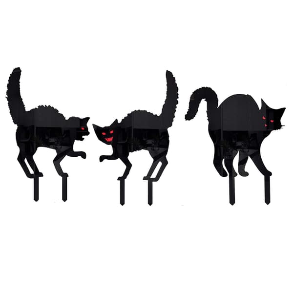 3x Sorte Kat Statue Stave Halloween Akryl Til Forhave Patio Gårdhave