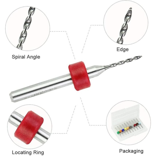 Sats med 10 mikrokarbid-PCB-borr från 0,3 mm till 1,2 mm diameter, 1/8\" skaft, miniforstänkningsbit precisionsverktyg i låda