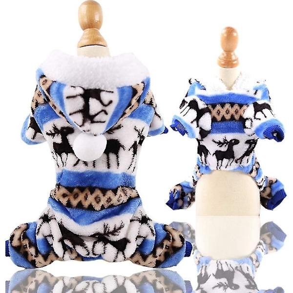 Varmt kæledyr sweater hund hættetrøje turtleneck sweater hvalp kat hætte bomuld varm （Blå S）