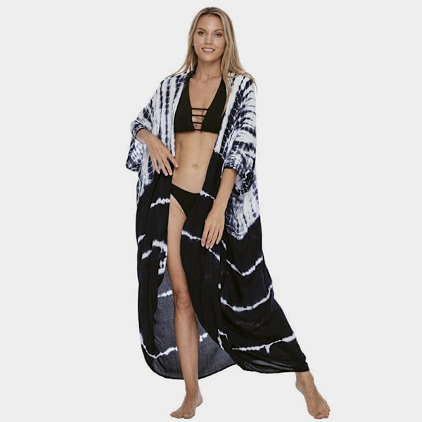 Batikfärgad cardigan strandklänning, bikiniöverdrag, solskyddskläder, semesterklänning, lätt och luftig Navy blue and white