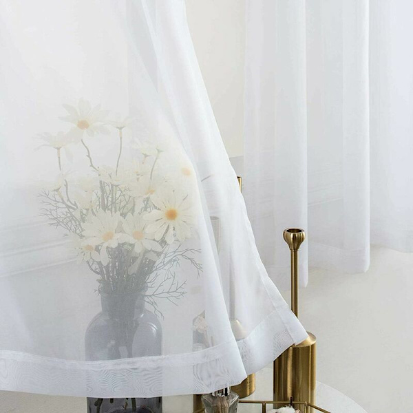 Set med 2 vita gardiner Voile fönsterpaneler med fasta öljetter för vardagsrum sovrumsdekoration 137cm x 241cm
