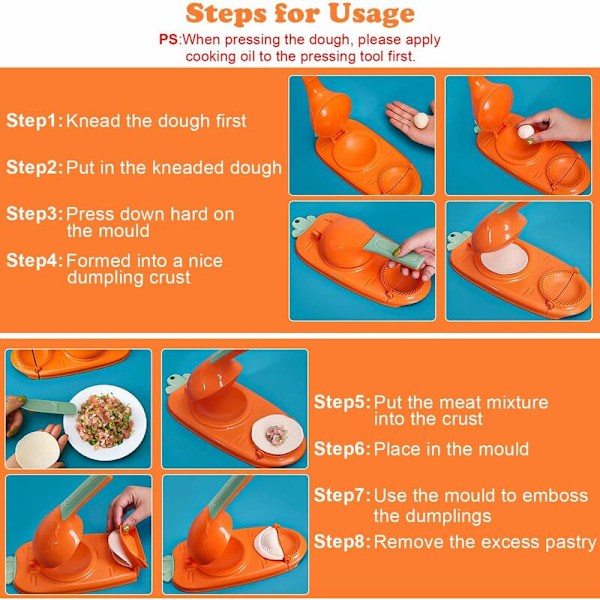 Dumpling Skin Artifact DIY Dumpling Maker - 【Ny version】 2-i-1 Multifunktionell Dumpling Maskin, Dumpling Making, Manuell Pressform Set (Orange)