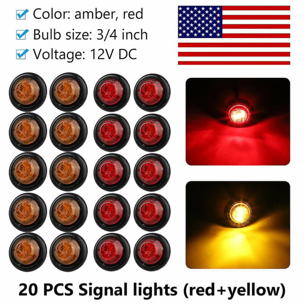 20 stk. 3 LED 3/4\" runde sidemarkør indikatorlys, lastbilsignallys til 12v bil bus lastbil trailer