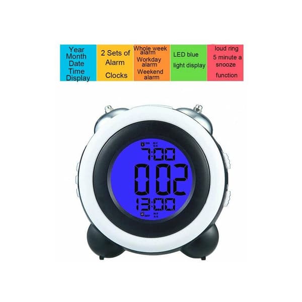 4 tums dubbelklocka högt LED digital väckarklocka tid datum display 2 set väckarklocka ljusblå