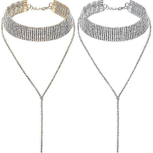 2 stk. Rhinestone Tassel Choker Halskæde Multilayer Bred Krave Halskæde Tassel Kæde Halskæde til Kvinder Piger