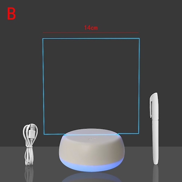 Tavla med 3D LED-lampor Akryl meddelandetavla Suddgummi USB Barnrittavla Sovrumsnattlampa Födelsedagspresenter för barnB