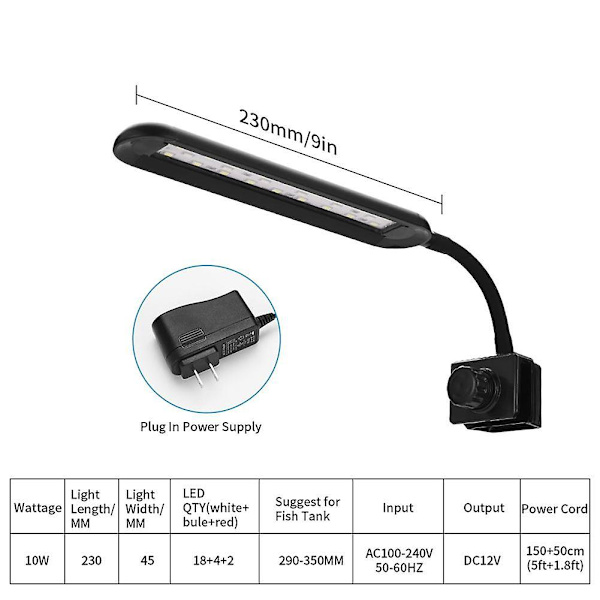 Led Clip Light 3 tilstande 3h/6h/12h Timing Justerbar lysstyrke Landskabslys til akvarier fisketanke（EU-stik 220V）