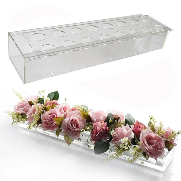 40cm 16-håls akrylvas, rektangulär transparent bordsdekoration
