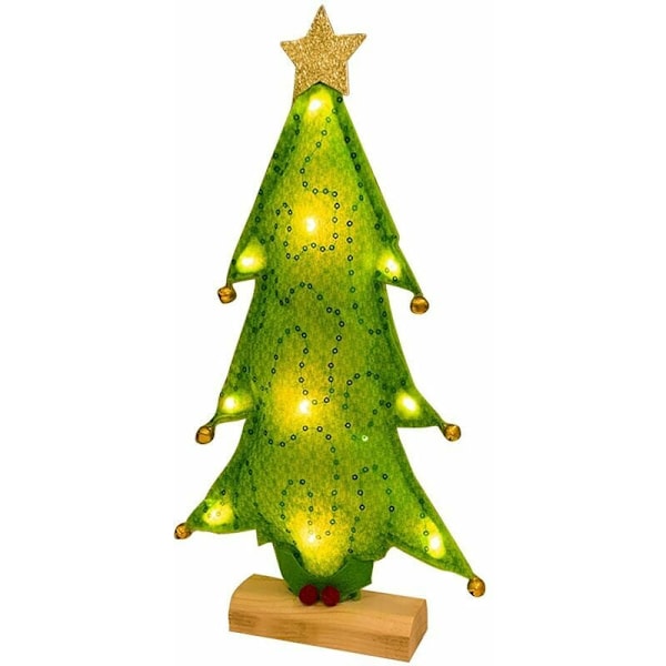 Julgran med ljusslinga Juldekorationer, minijulgran bord med julklappar, gröna juldekorationer